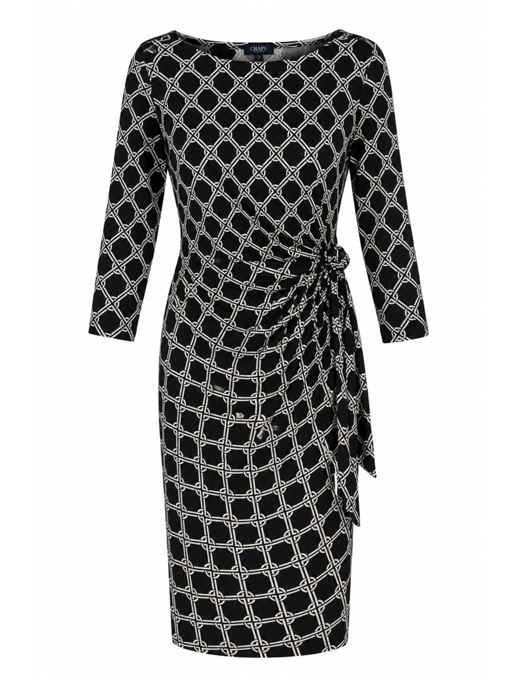 Chaps Black & White Printed Tie-Side Midi Dress
